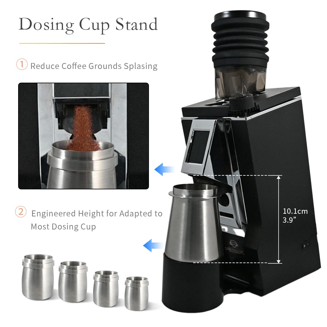 Stojak nachylny ze stojakiem na kubek dozujący kompatybilny z młynkiem do kawy Eureka Mignon Espresso, trwała, pochylona, kątowa podstawa, akcesoria, części, zestaw pojedynczej dawki o niskiej