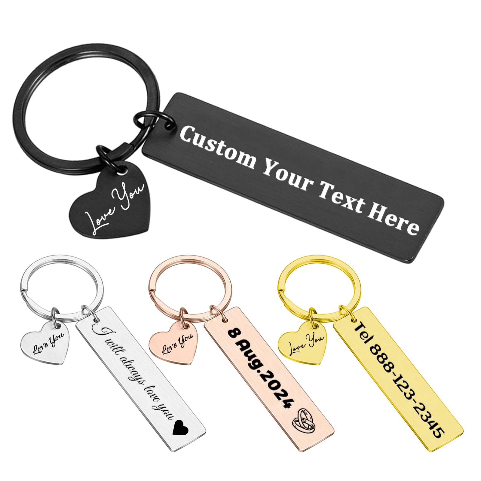 KBPTM Customized Double Sided Keychain - Personalized Engraved Text/Number/Name Keychain, Custom Key chain Gift for Boyfriend