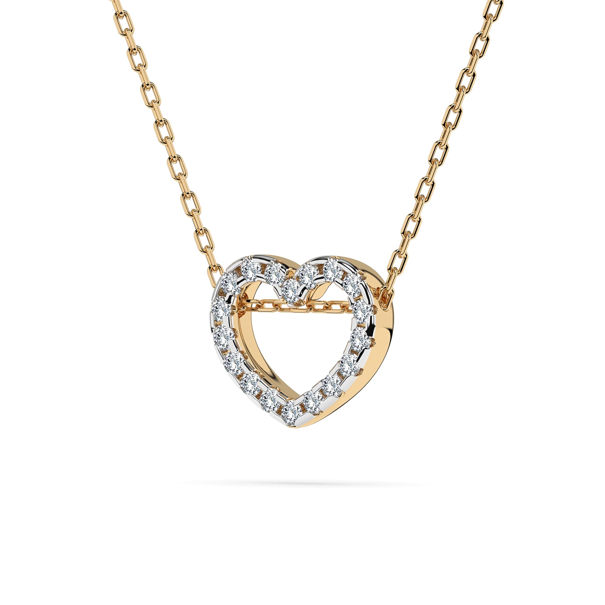 EDELIND Collana Donna con Ciondolo a Cuore in Oro 14k con 18 Diamanti 0.09 ct - Catenina Forzatina per Donna e Ragazza - Regalo Romantico