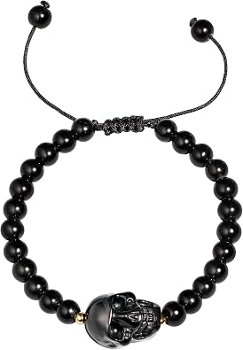 Black Obsidian Small Skull Beaded Bracelets for Women Men Gemstones and Crystals Cool Unisex Protection Bracelet Mens Bracelets
