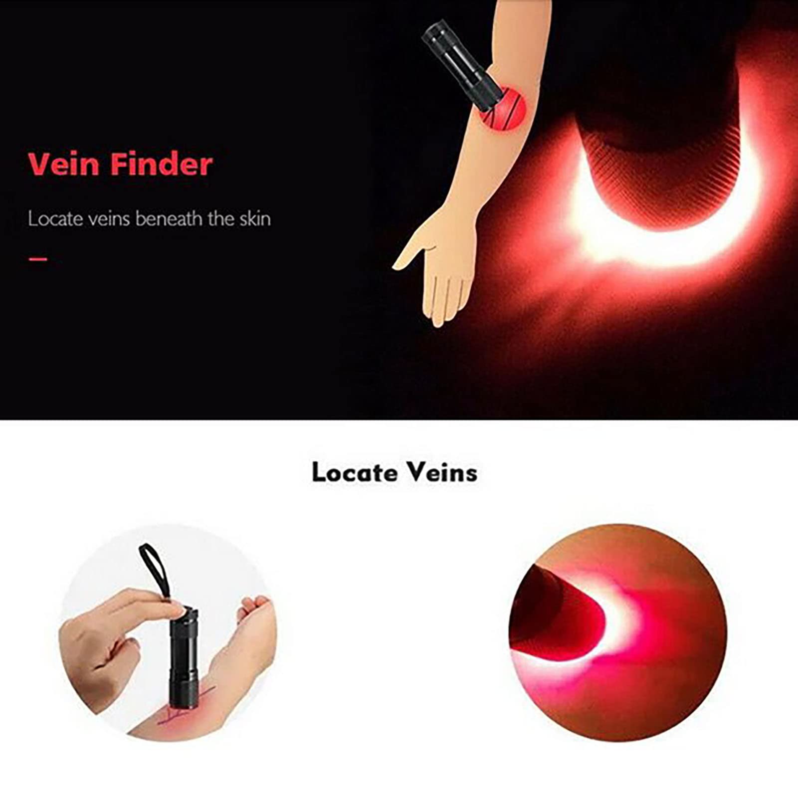 Visualizzatore cercatore di vene, Torcia Portatile a LED Rosso Display vascolare Strumento rilevatore di localizzatore di vene per Trovare Facilmente Display vascolare sottocutaneo
