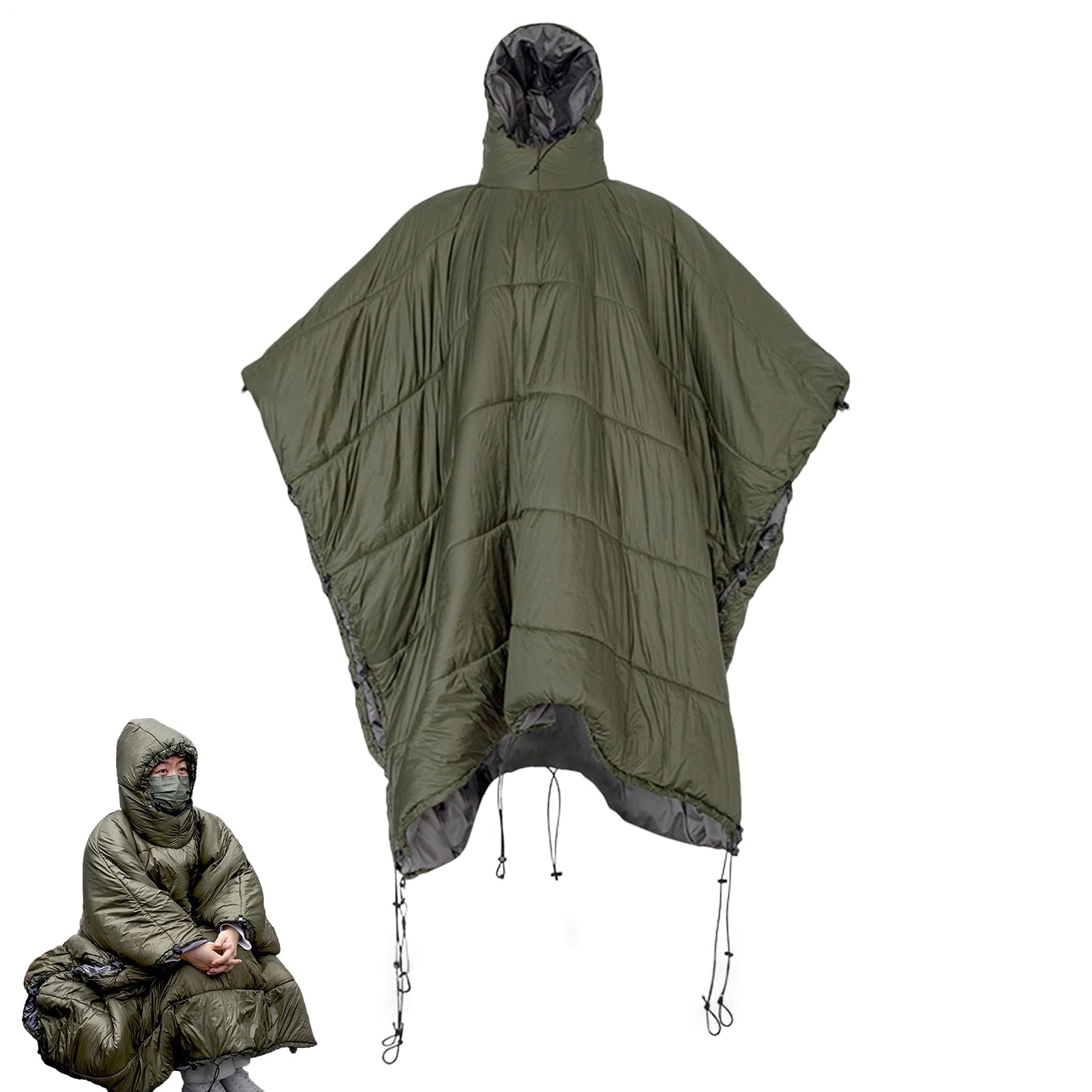 Poncho multiuso per esterni, per campeggio, sacco a pelo, amache con | cappuccio, coperta indossabile per tutte le stagioni, borsa per amaca, sotto trapunte poncho, coperta isolante leggera