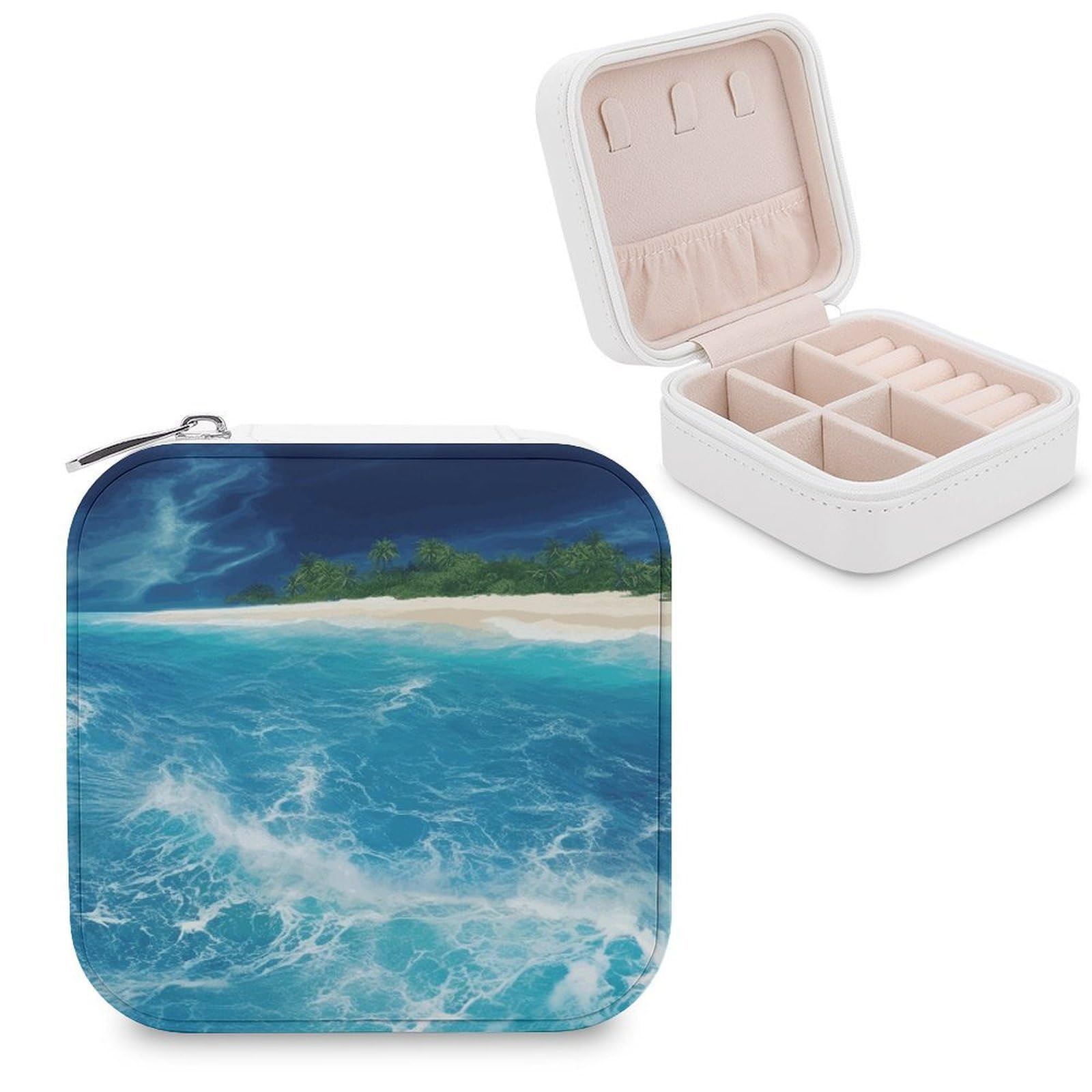 VstaDank Tropical Ocean Beach Theme Jewelry Box Beautiful Portable Ring Boxes Cute Large-Capacity Jewelry Case Jewelry Organizer for Mothers Gifts for Earrings Rings Hand Bracelet