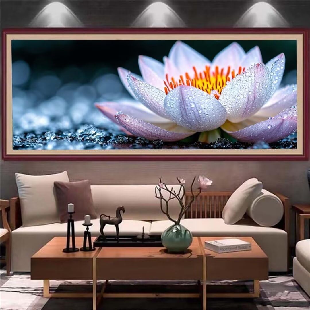 Diamond Painting Erwachsene Groß XXLl 150x60cm Diamant Painting Bilder, 5D Lotusblume Diamond Painting Kinder DIY Voll Diamant Crystal Art Malen Nach Zahlen, Stickerei Malerei Kits Wand Dekor S-963