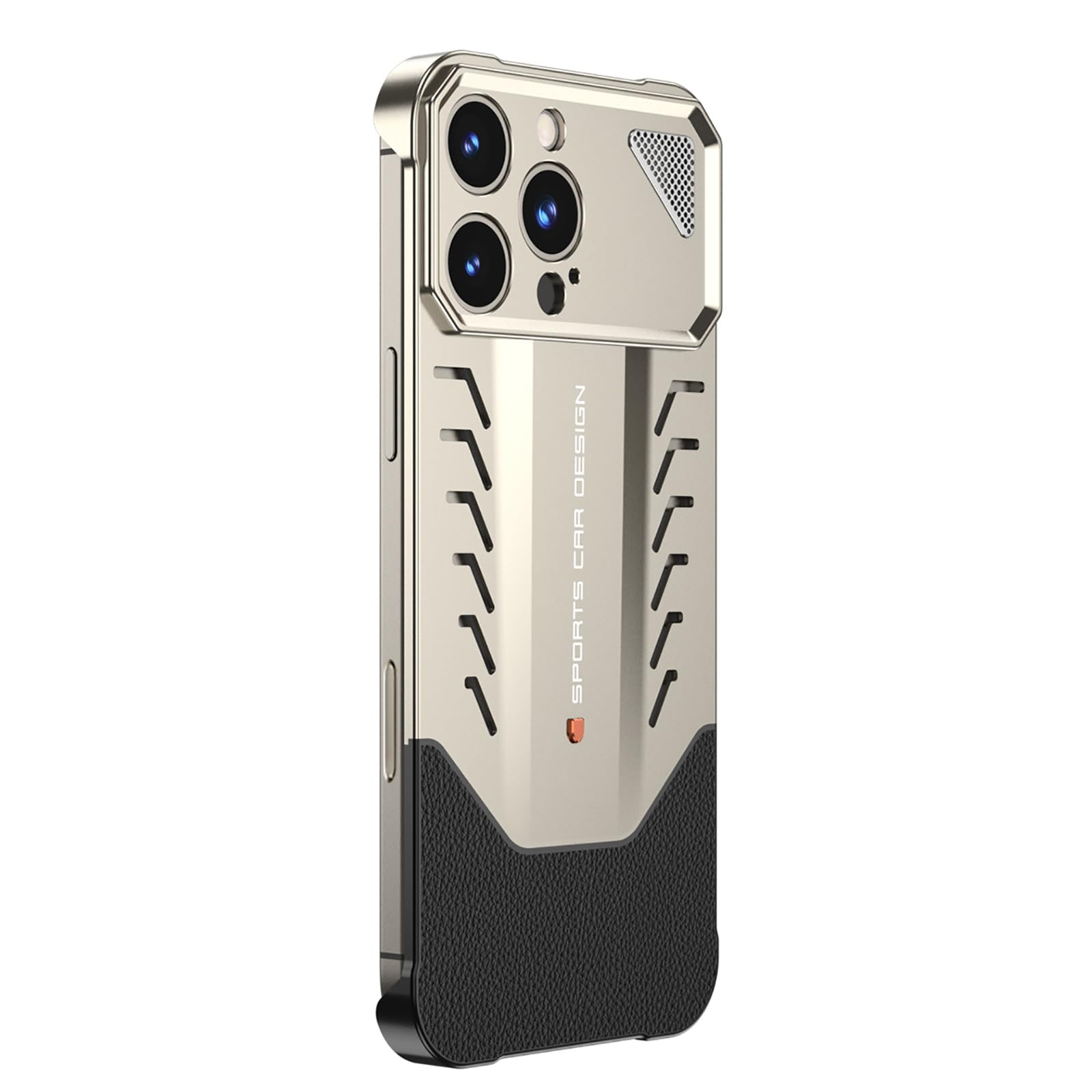 Mfaoshi Gold Aluminum Alloy Case For Iphone 16 Pro Max/16 Pro/16 Plus/16, Luxury Metal Leather Hybrid Case Slim Frameless Heat Dissipation Phone Cover,,16 Promax