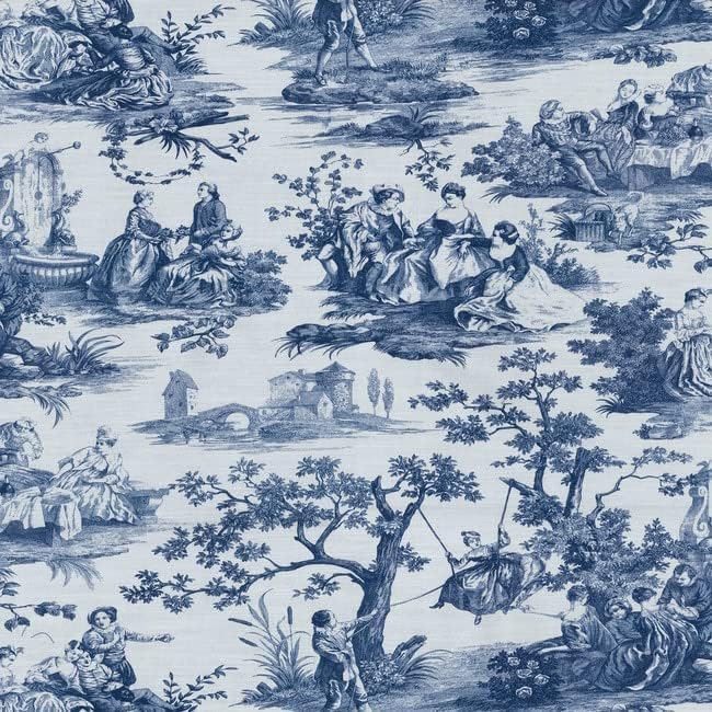 Idyllic Days Sapphire Blue White Toile Print Waverly Fabric