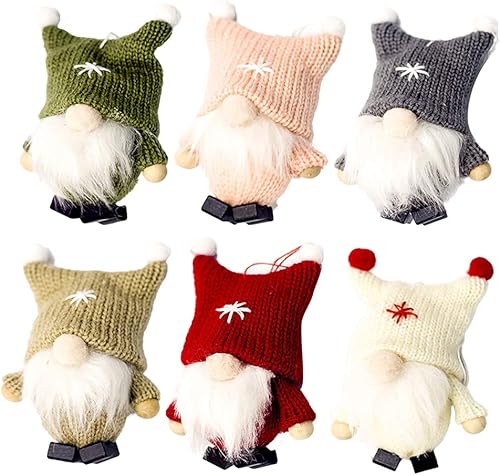 Colgante colgante de felpa de gnomo de Navidad de Tomte sueco, sin rostro, adornos de muñeca de lana, 6 piezas
