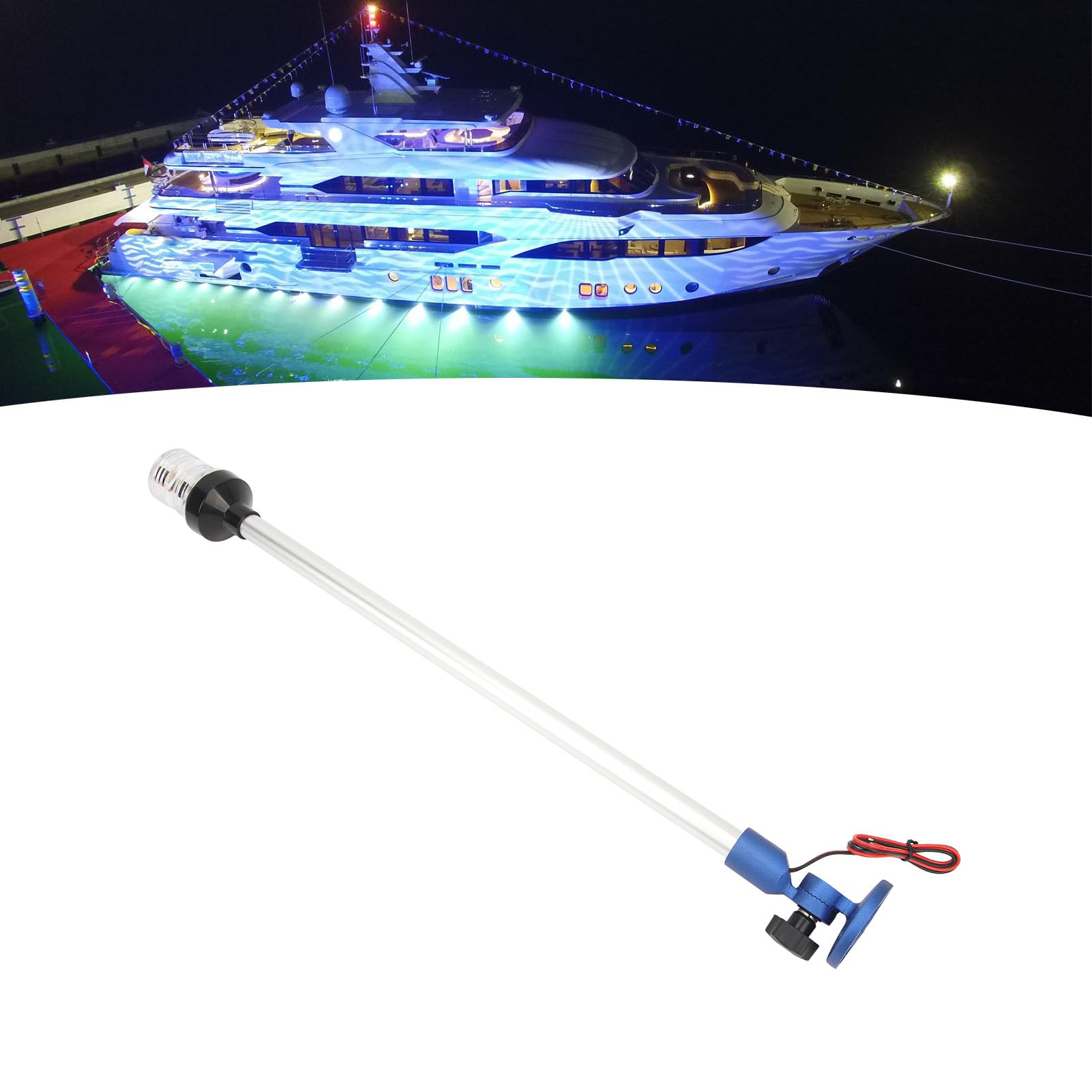 Fabater Luce di Ancoraggio per Barca, Luce di Poppa a LED Luminosa Base in Lega di Alluminio Rotante a 360 ° per la (BLUE)
