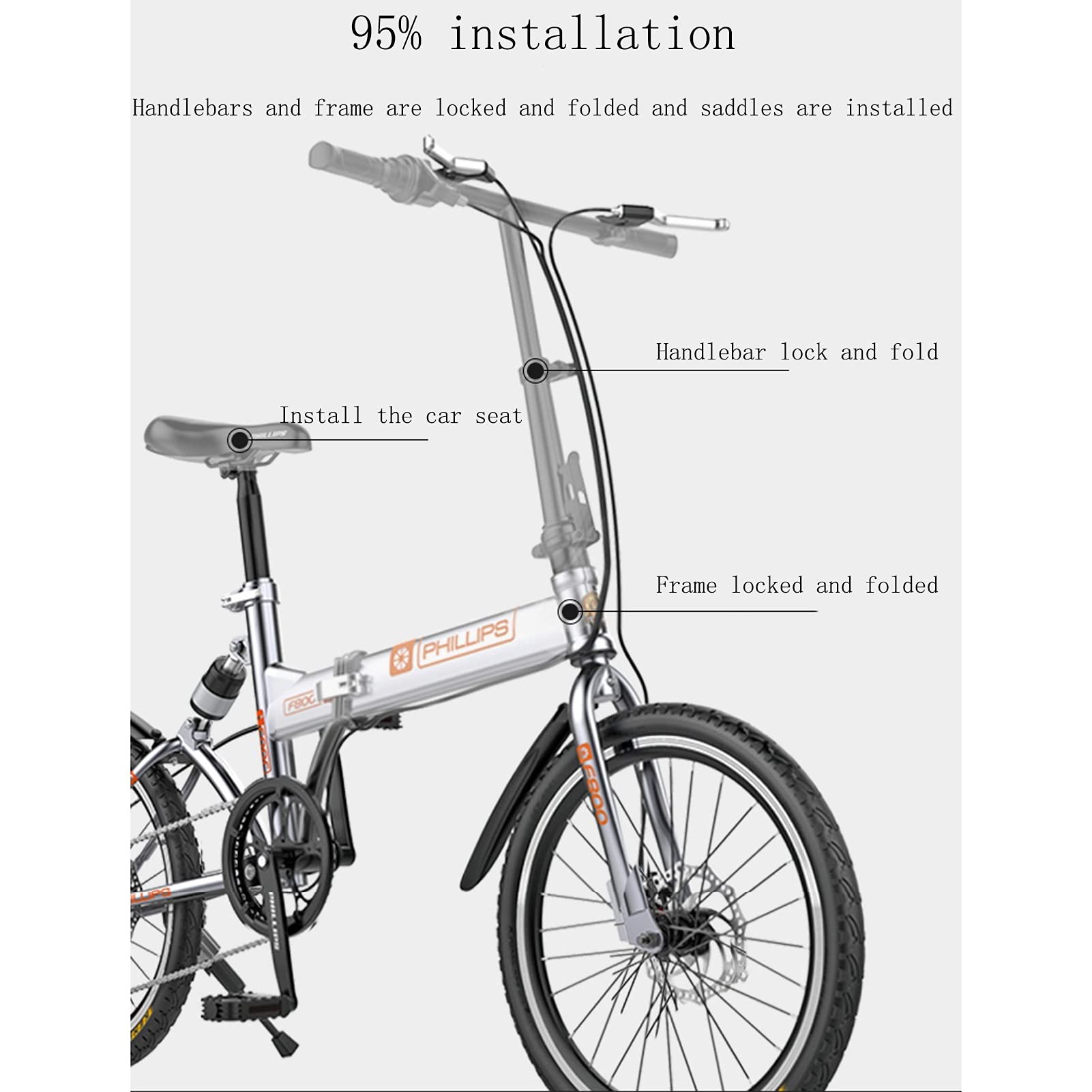ZXQZ Folding Bike, 20-inch Speed Road Bike with Mechanical Double