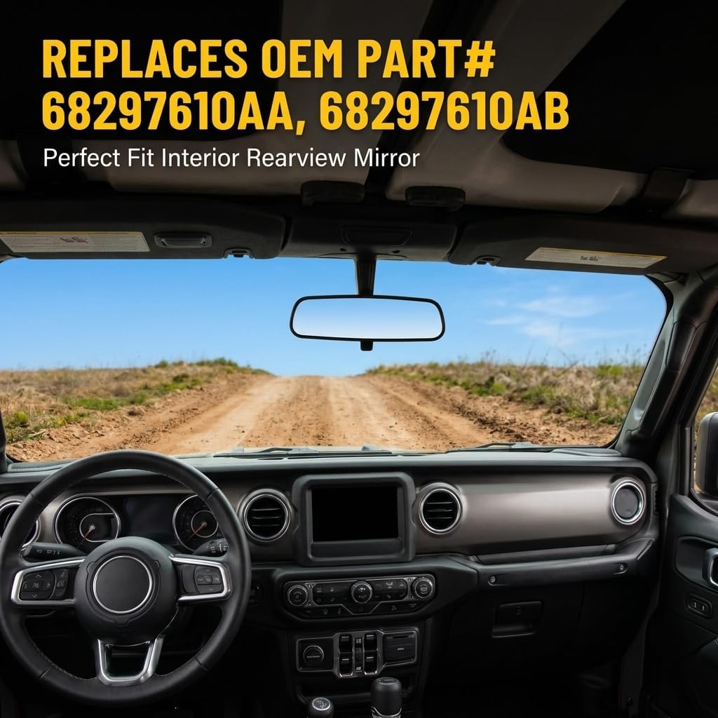Interior Rear View Mirror Compatible with 2018-2025 Jeep Wrangler and 2020-2025 Gladiator Replaces 68297610AA 68297610AB
