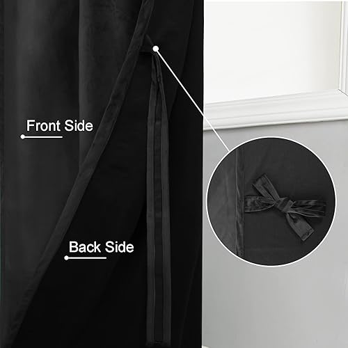 Miniatura 6 de JIUZHEN Cortinas opacas de terciopelo negro de 84 pulgadas para sala de estar, cortinas opacas con aislamiento térmico y bolsillo para barra, juego