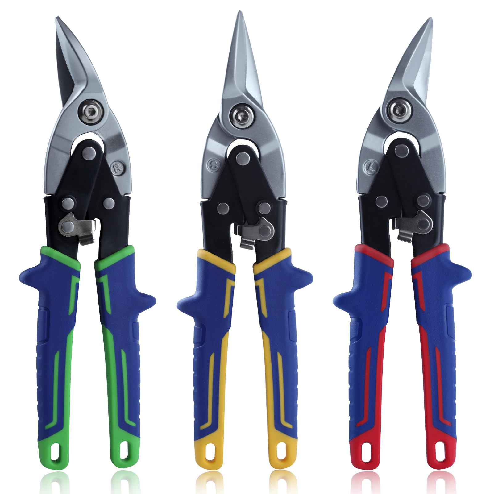 SPEEDWOX 10 pouces 3PCS Aviation Snips Set Aviation Tin Snips Offset Aviation Snip Offset Snips pour gauche droite et coupe droite pour couper la tôle avec mâchoires dentelées verrouillage de sécurité