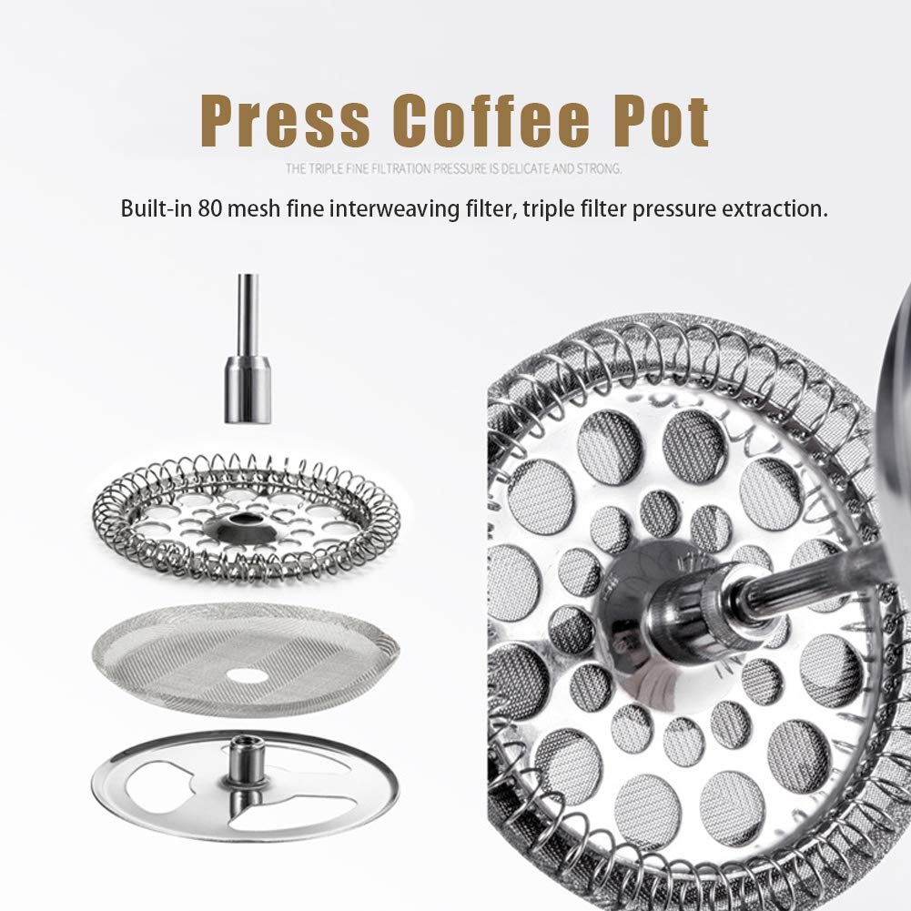 Franse pers koffiezetapparaat, roestvrijstalen Franse koffiepers voor campingkoffiezetapparaten, voor thuis of op kantoor, 350 ml