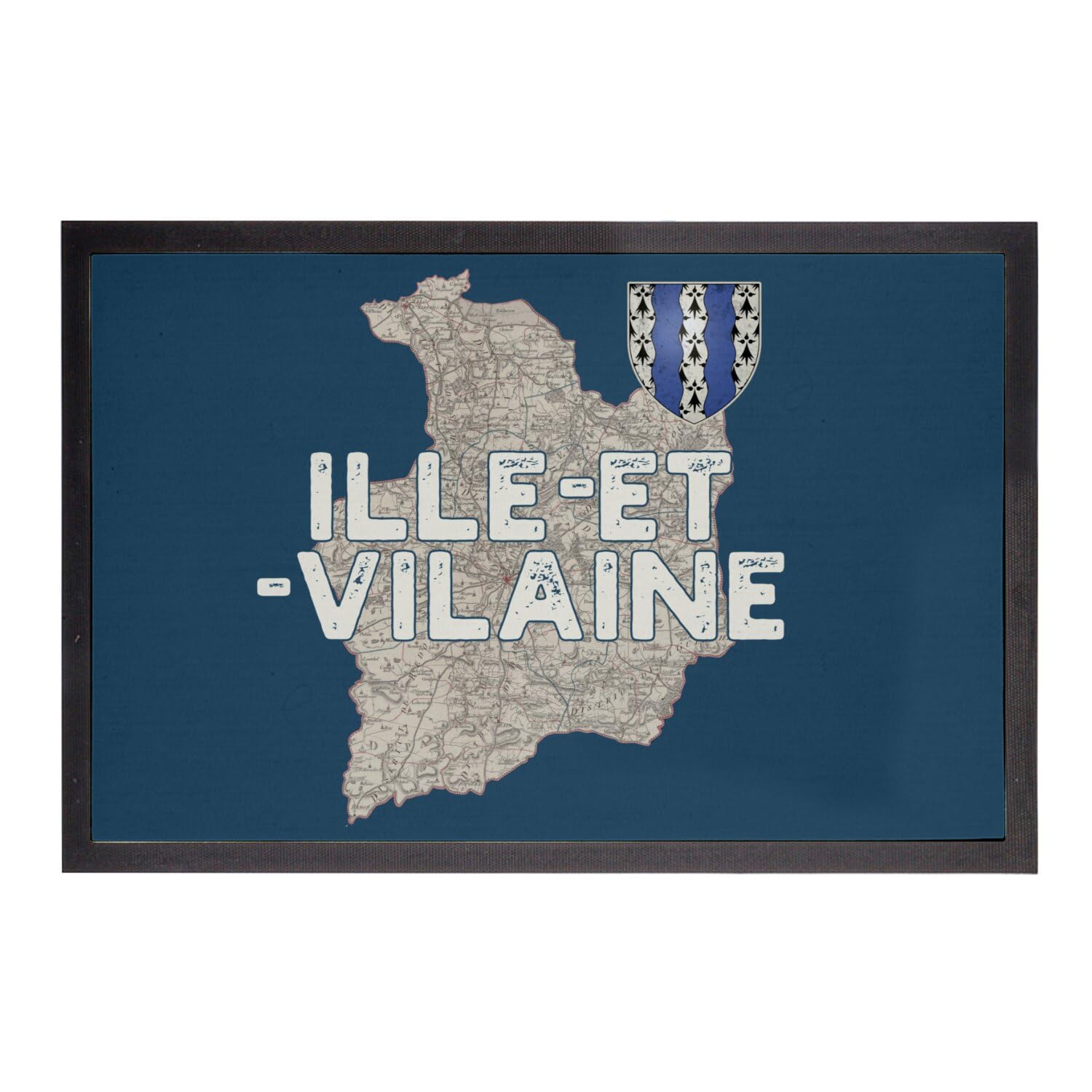 Paillasson bleu carte ancienne Ille et Vilaine cadeau idéal breton