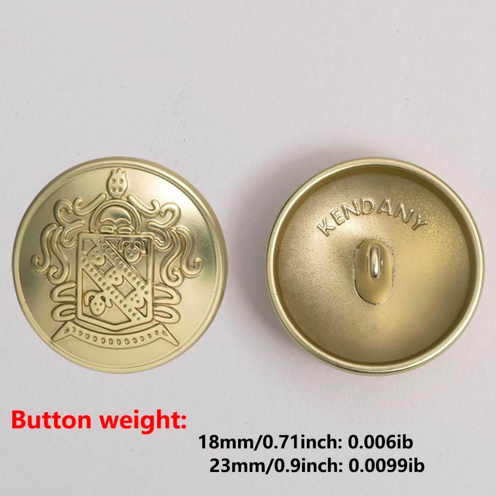 KENDANY 14 Piece Metal Blazer Button Set - for Blazer, Suits, Sport Coat, Uniform,(Gold 18mm/0.71inch, 23mm/0.9inch)