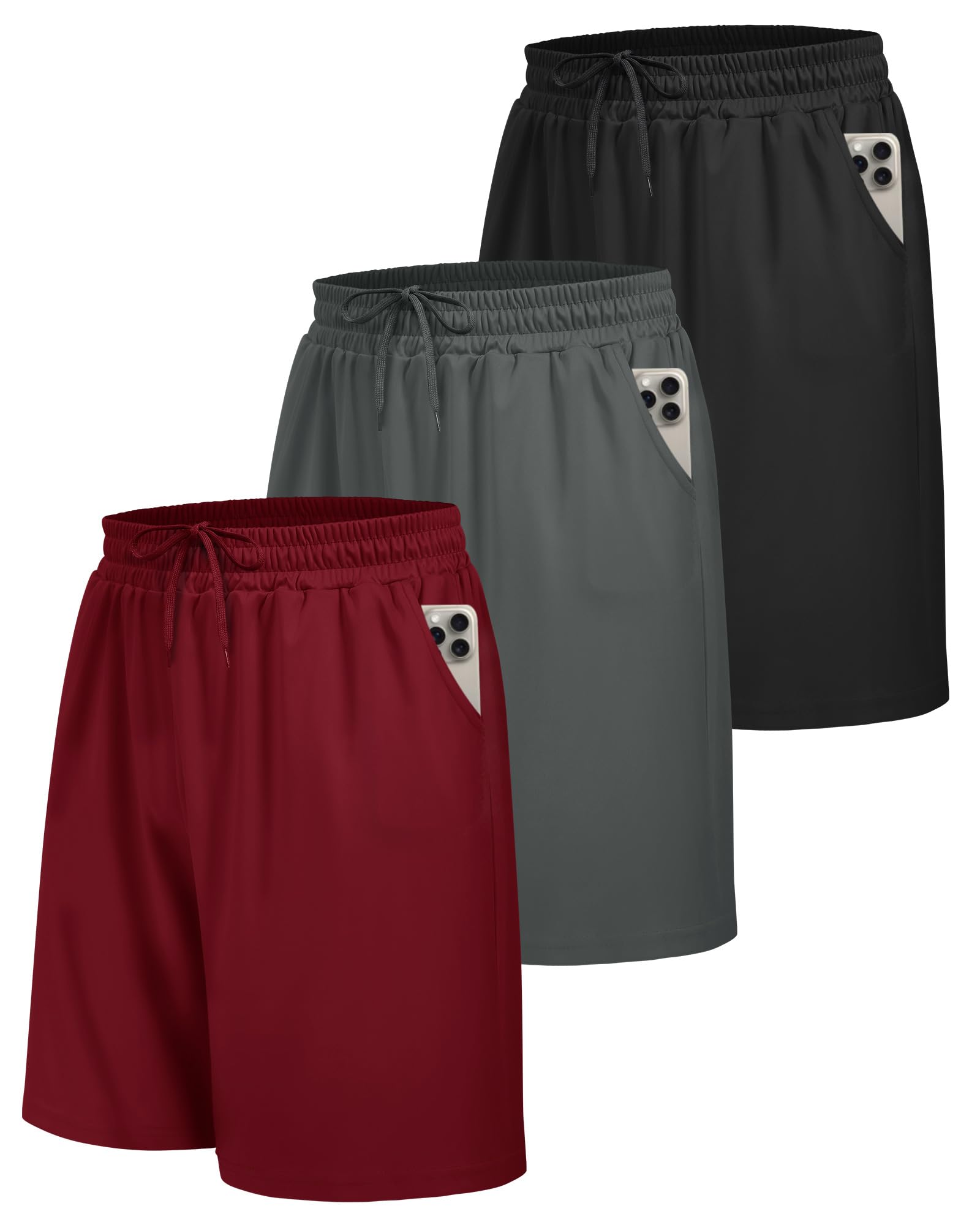 BOOJO 3er Pack Sporthose Herren Kurz Hosen mit Taschen Sport Shorts Schnell Trocknend Trainingshose für Gym Fitness