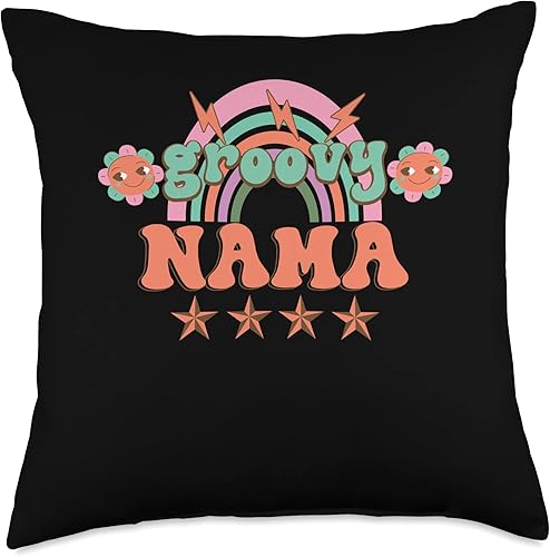 Vintage Groovy Nama party apparel Retro Vintage Groovy Nama Matching Family Party Celebration Throw Pillow, 18x18, Multicolor