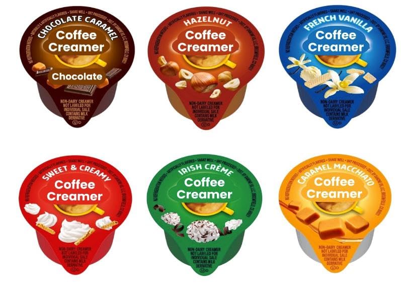 Coffee Creamer Single Serve Variety Pack, (48ct/ 6 Different Flavor) French Vanilla, Irish Cream, Caramel Macchiato, Sweet Cream, Chocolate Caramel, Hazelnut (Box of 48)