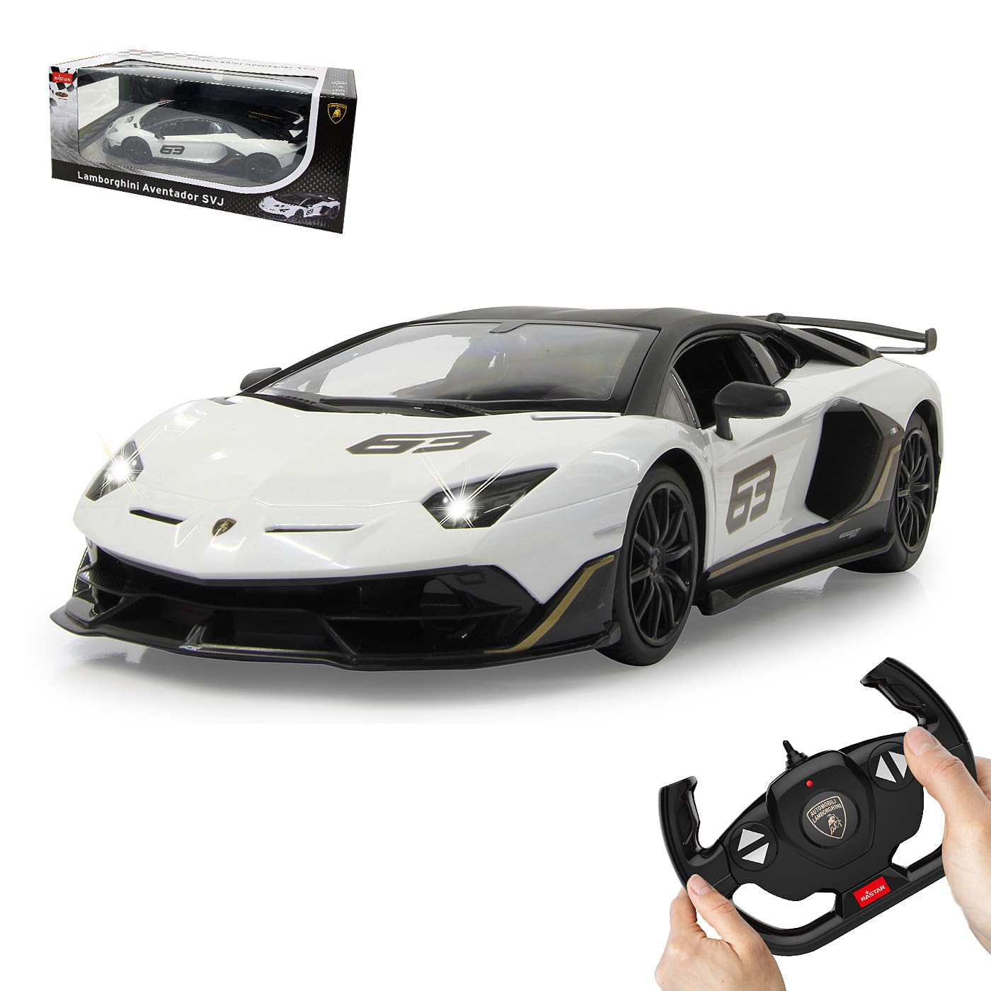 JAMARA 405172 - Lamborghini Aventador SVJ 1:14 2,4 GHz - oficjalna licencja, do 1 godziny jazdy przy ok. 11 km/h, idealnie odwzorowane szczegóły, wysokiej jakości wykonanie, biały