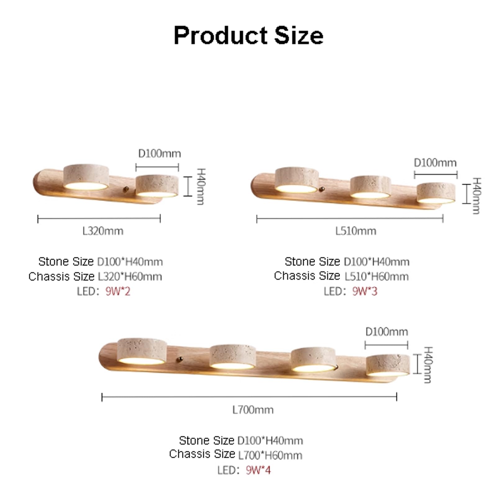 Aplique de Tocador de Piedra Natural Estilo Rústico Aplique de Pared Lineal de Madera Travertino Amarillo 2/3/4 Luces Lámparas de Baño Sobre Espejo Luz LED para Cuadros Giratoria 180°