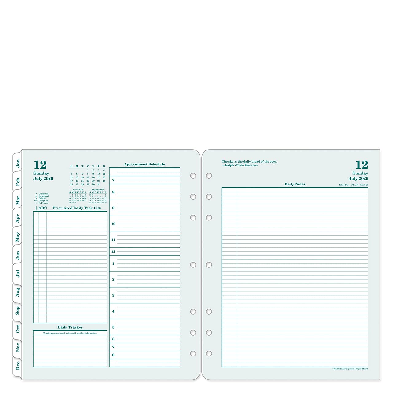 FranklinCovey - Original Two Page Per Day Ring-Bound Planner (Monarch, Jul 2026 - Jun 2027)