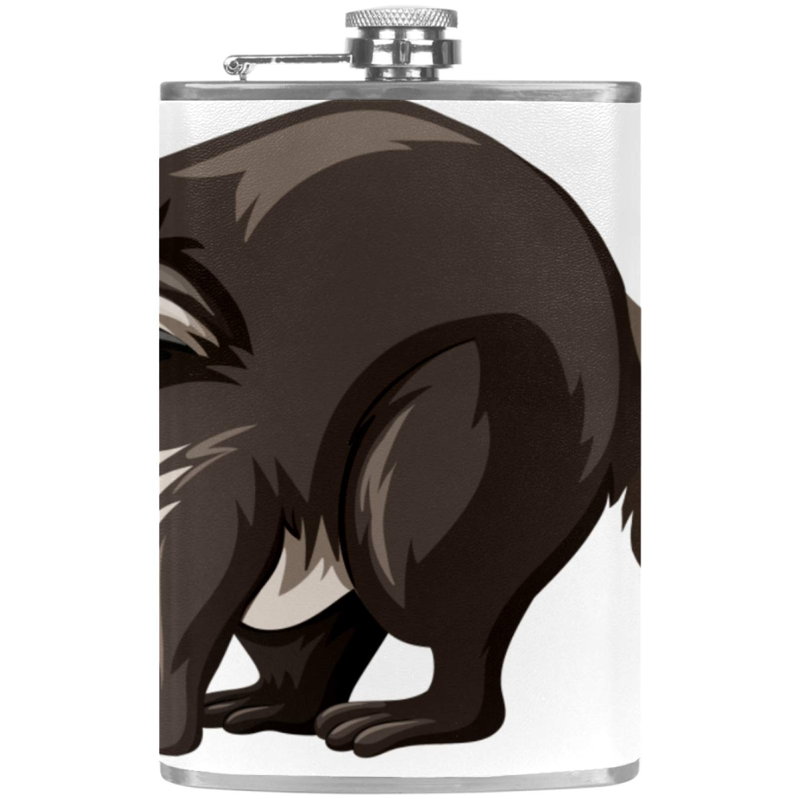 Flasque à whisky de poche en cuir avec entonnoir motif raton laveur pour le camping