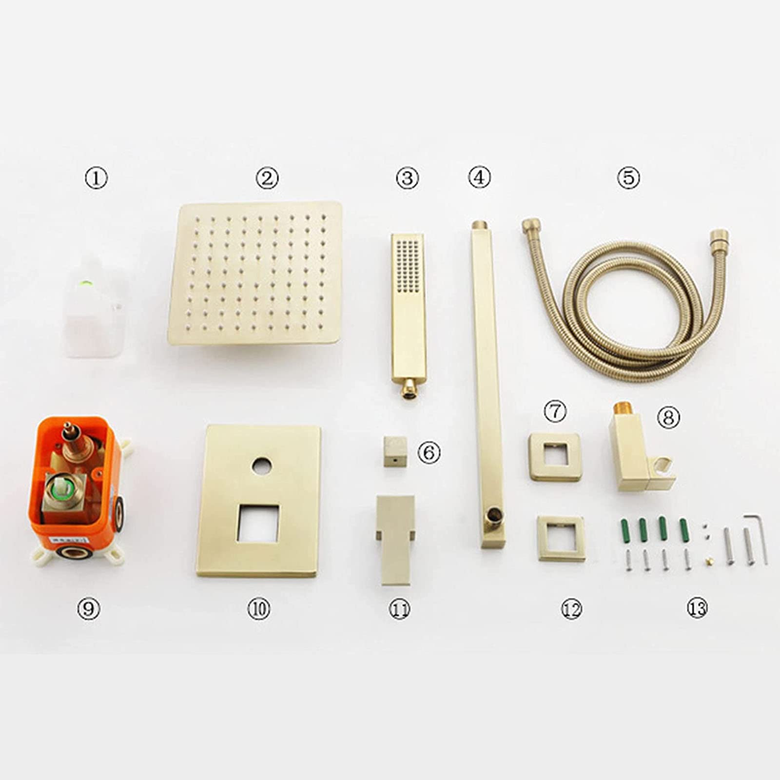 Sistema doccia Oro spazzolato, Parete Set Doccia Rubinetto, 8 "Pioggia Soffione doccia e palmare Combo Set, Lusso Bagno Doccia Mixer Set Ottone Piedi,