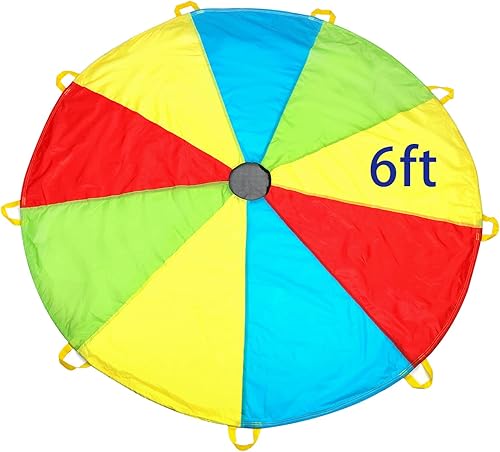 MountRhino - Paracaídas para niños paracaídas con asas - Paracaídas multicolor para niños paracaídas para juegos de interior y exterior Rainbow 6ft