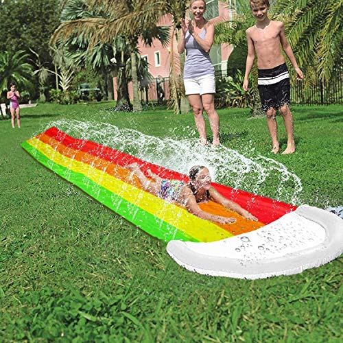 AMENON 14 FT Water Slip Slides for Kids, Rainbow Lawn Water Slides Splash Play Center with Inflatable Crash Pad and Splash Sprinkler Garden Backyard Swimming Pool Toys Outdoor Summer Party Favors