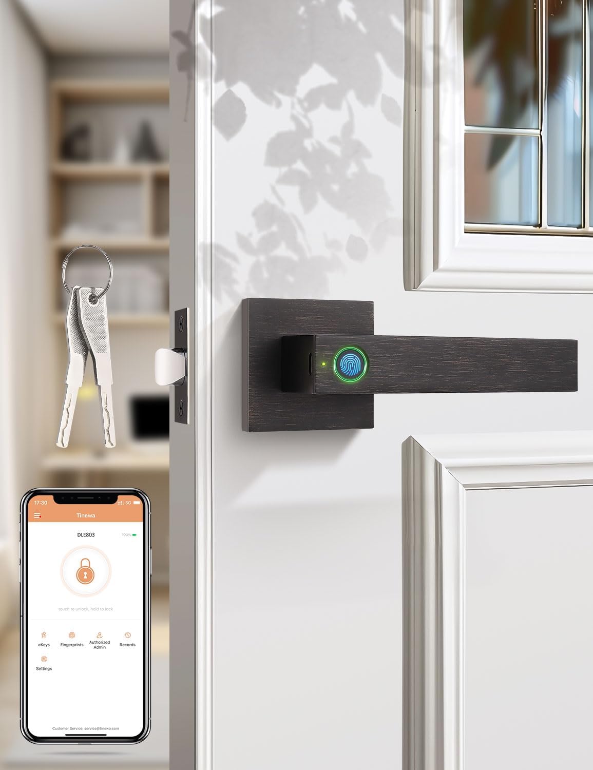 Fingerprint Door Lock, Biometric Door Knob with Smart Lock, Keyless Entry Door Handle with App, Bedroom, Office, Hotel, Pantry, Oil Rubbed Bronze