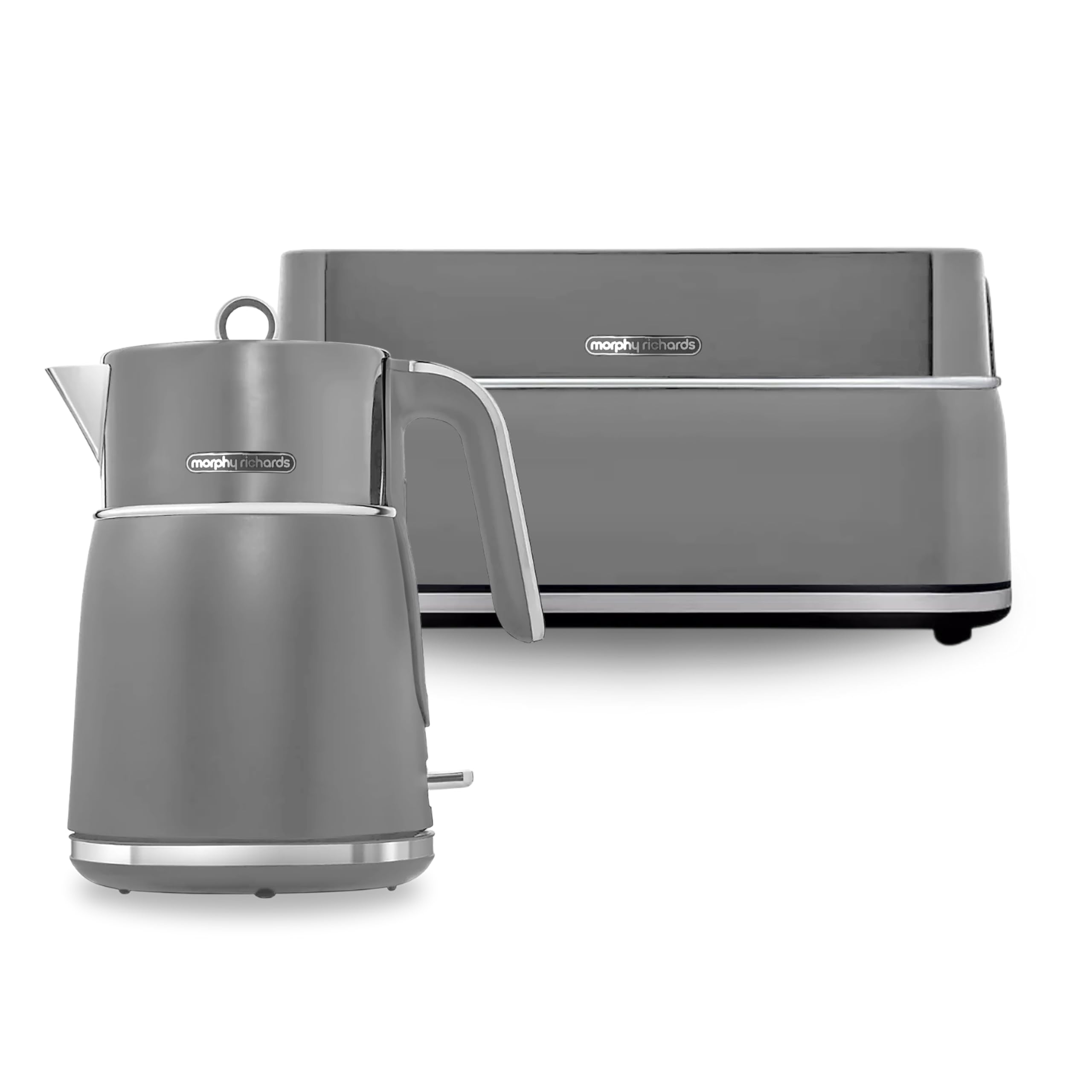Morphy Richards Signature Matte Kettle and Toaster Set, 1.5L Fast Boil Matte Finish Signature Kettle, 2 Slot Variable Browning Toaster, Matching Set, 3KW/1750W, Grey, 100705/245705