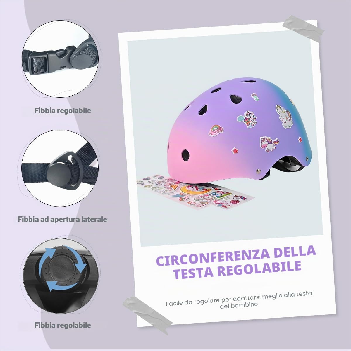 Casco da Bicicletta per Bambina Bambini Taglia S/M Regolabile 51-58 cm Ventilato, Casco Bambini per Monopattini, Tricicli, Pattini a Rotelle