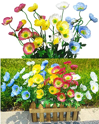 Qianyun Poppy Artificial Flowers For Poppies Outdoor With Waterproof,Uv Resistant, Silk Material,Artificial Plants For Flowerpot, Vase (12, Poppy Flower) #TOP8