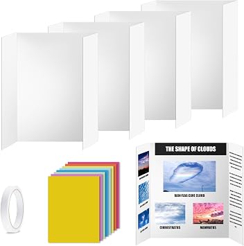 4pcs Trifold Poster Board, 26x17 Inches White Trifold Presentation Display Board Corrugated Project Board for School and Business Project 4pcs with papers