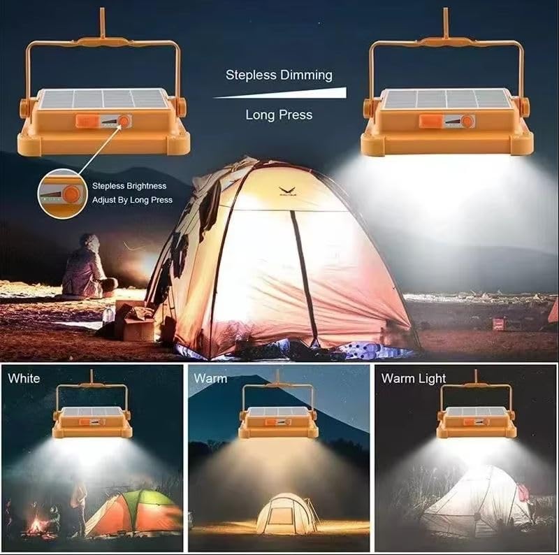 200W Güneş Enerjili Portatif Solar LED Projektör | IP66 Su Geçirmez, 4 Işık Modu, 2200 Lümen, Taşınabilir Şarjlı Lamba | Kamp, Bahçe, Sokak Aydınlatması K2LED