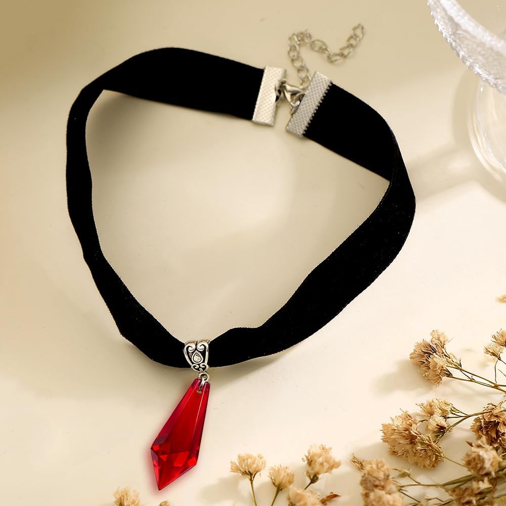 Dropping Blood Necklace Red Crystal Gems Pendent Choker Gothic Black Velvet Collar Vampire Halloween Jewelry Gift for Women - Image 5