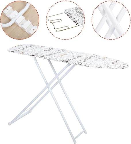 Miniatura 9 de Tabla de planchar de tamaño completo, 42 x 12 pulgadas, tabla de hierro compacta resistente con soporte de hierro, cubierta resistente al calor con