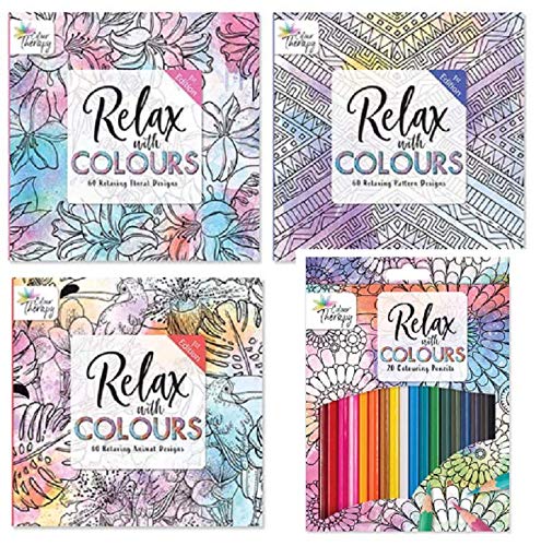 Tallon Colour Therapy 1st Edition Colouring Book Set of 3 + 20 Colouring Pencils