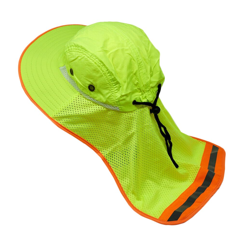 Glory Max High Visibility Reflective Work Safety Bucket Hat Cap Mesh Neck Flap