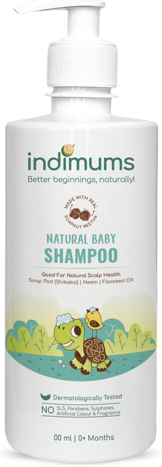 Indimums Reetha-Shikakai Natural Baby Shampoo for Babies & Kids | Healthy Scalp for Healthy Hair Growth | Mild & Conditioning | Tear-free, Dermatologist tested & pH Balanced | 500ml