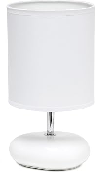 Simple Designs LT1153-WHT Petite Circle Stone Table Lamp for Bedroom, Kids Room, Office, Living Room, Nursery, Reading Nook, White