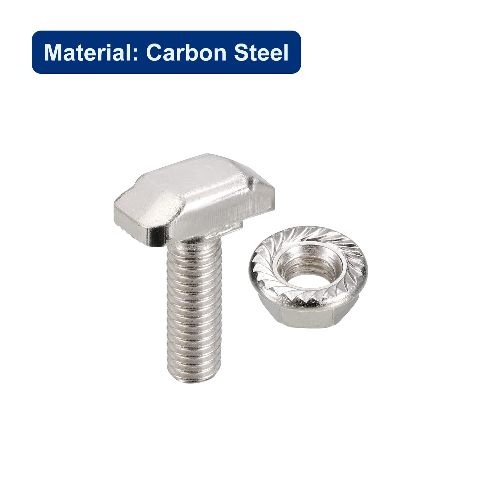 QUARKZMAN Vis en T avec Boulon M6x20mm et Écrous à Bride Hexagonale M6, 40 Ensembles de Boulons en T à Tête de Marteau et Tige en T pour Profilé en Aluminium de Série 30