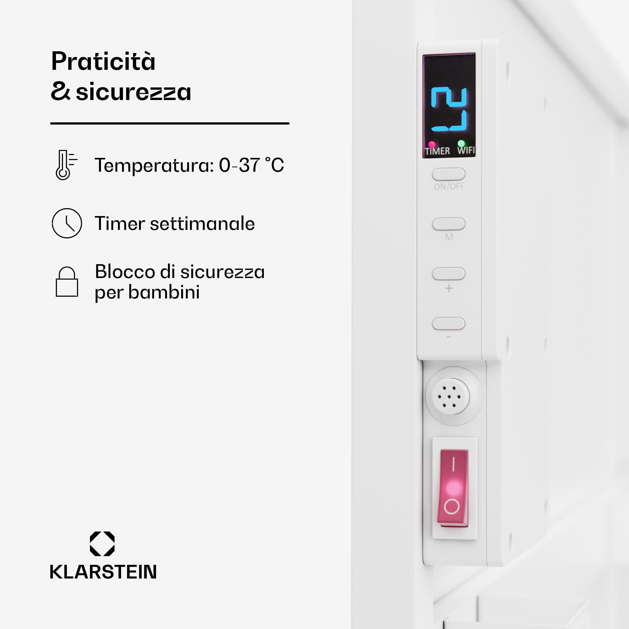 Klarstein Stufa Elettrica a Raggi IR Basso Consumo 600W con Telecomando, Timer e WiFi App, Pannello Radiante per Riscaldamento Domestico, No CO2