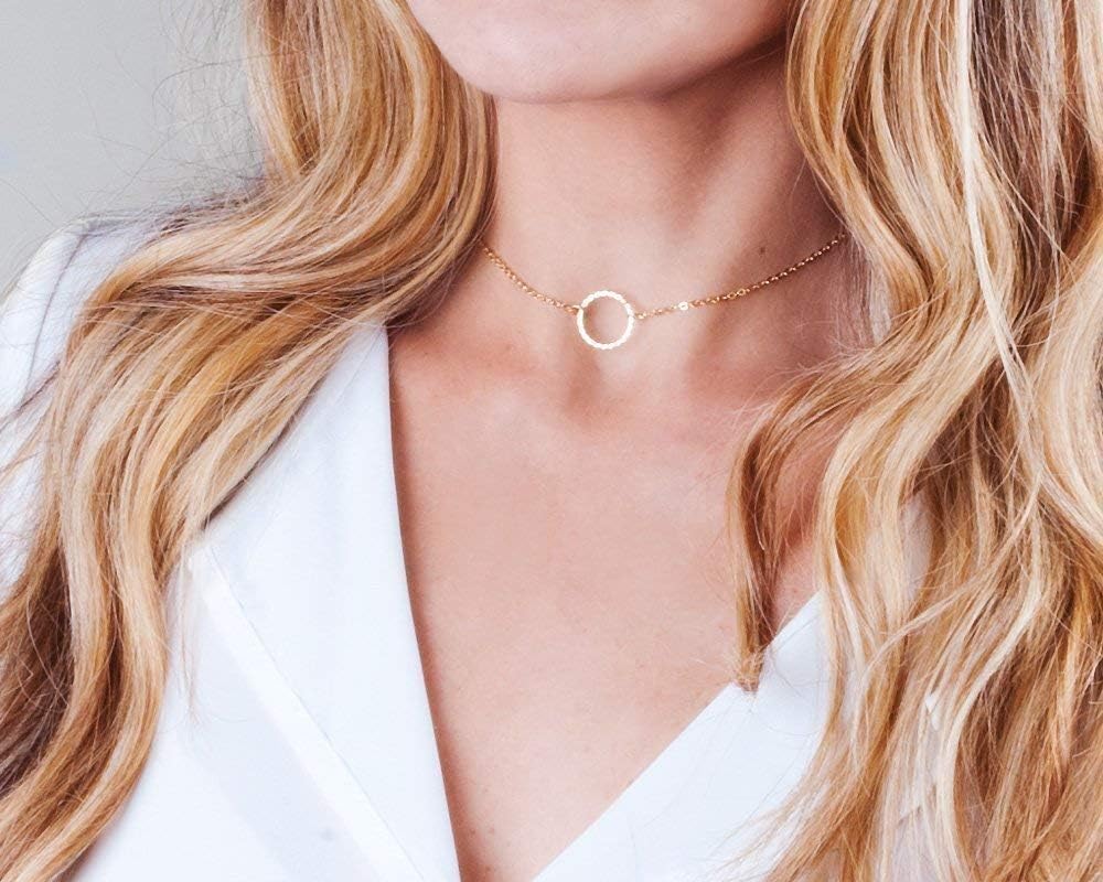 Open Circle Karma Necklace – Dainty Gold or Sterling Silver Choker, Women Jewelry 13.5"–16.5"