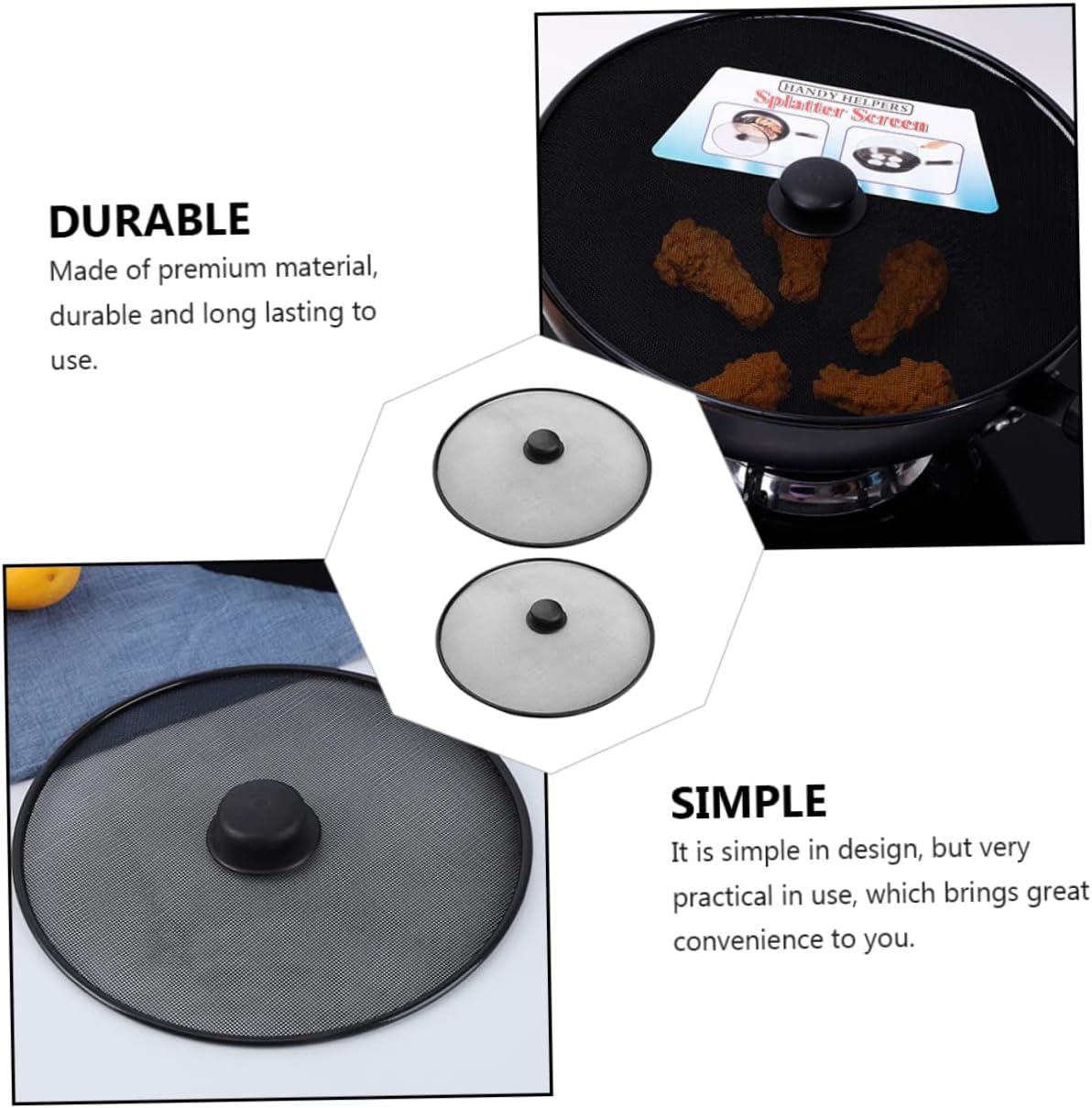 Cabilock 4pcs Stainless Steel Oil Splashing Cover Mesh Pot Lid for Cooking Grease Splatter Guard Kitchen Essential Prevents and Burns
