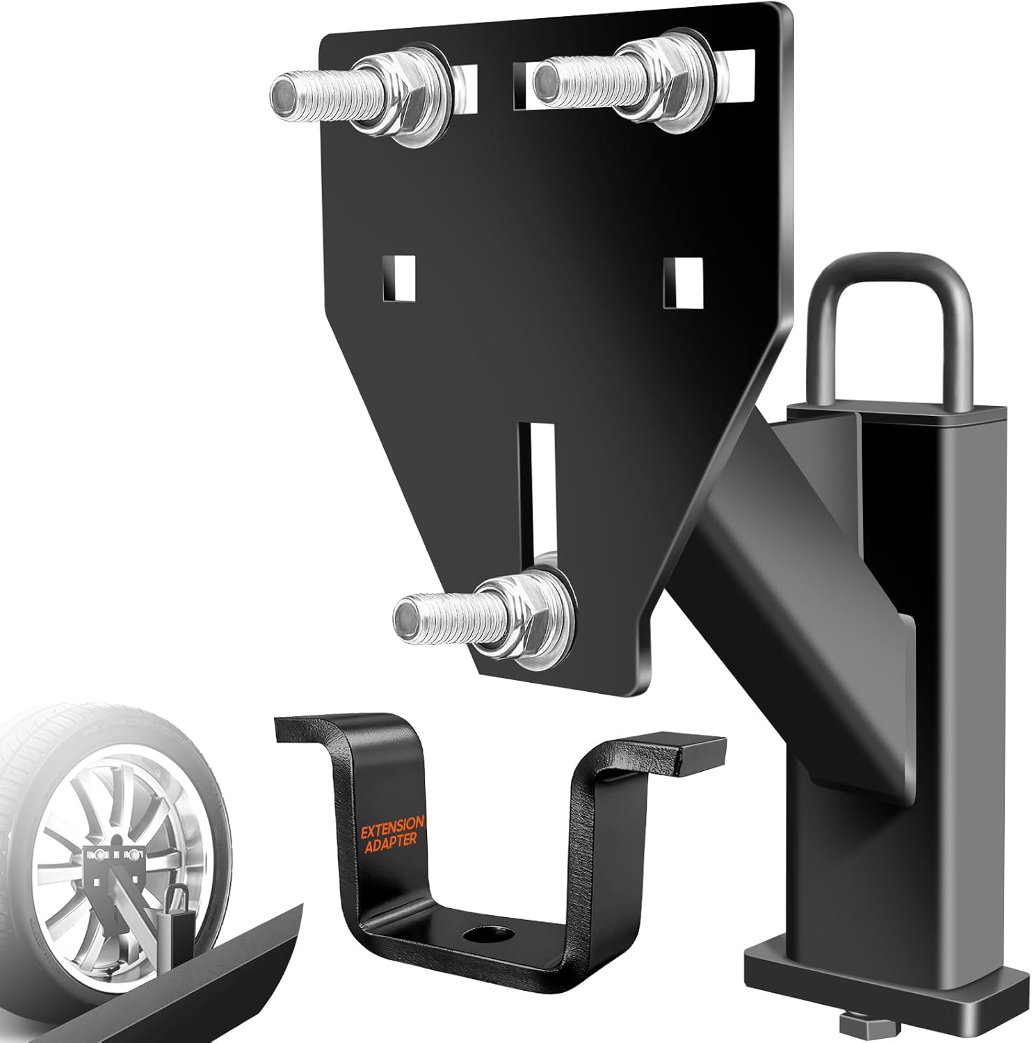 Stake Pocket Spare Tire Mount, Trailer Spare Tire Mount Fit 4 5 6 8 Lugs Trailer Wheels On 4", 4.5", 4.75", 5", 5.5", 6", 6.5" Bolt Patterns，Capacity 150 Lbs, Fits 2x4 Stake Pocket