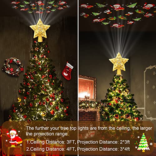 Christmas Tree Topper, Goreit Lighted Christmas Tree Star Toppers With Led Rotating Projector Lights, 9.45”Gold Glittered Christmas Topper, Christmas Decorations For New Year Party Holiday #TOP1