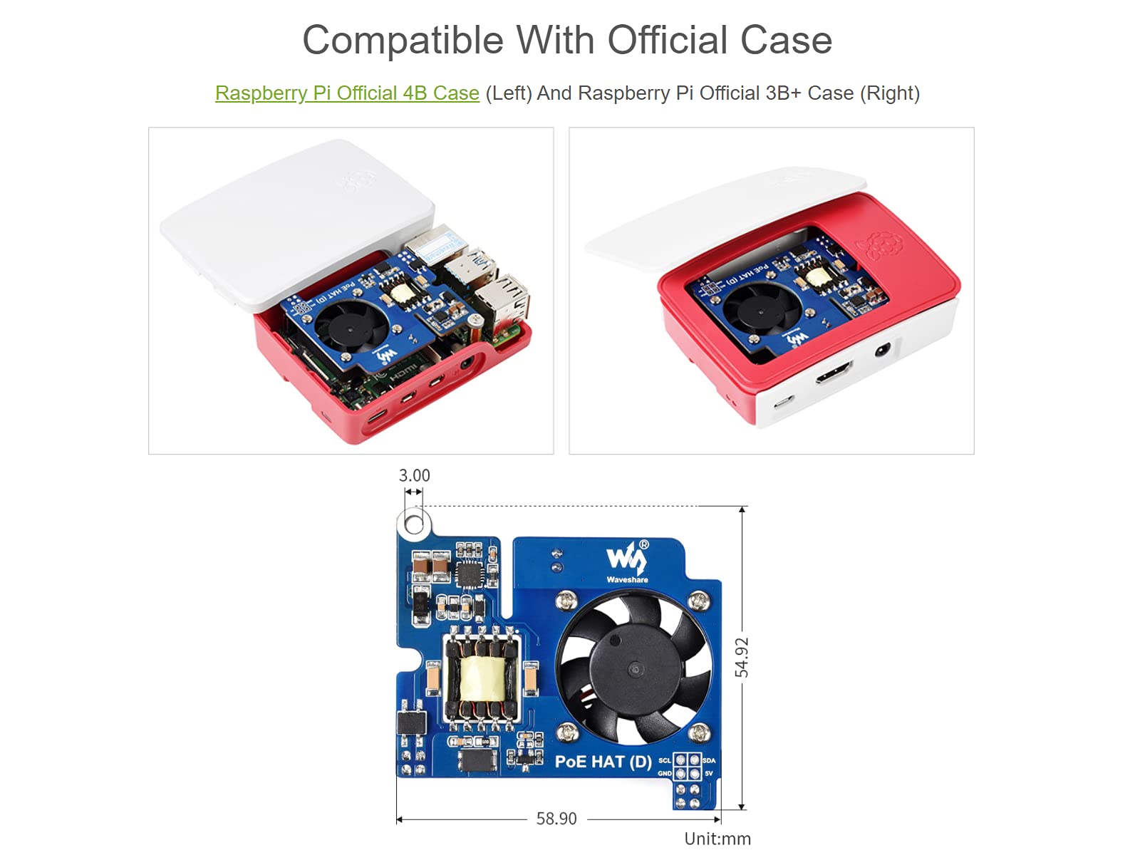 IBest POE HAT für Raspberry Pi 4B/3B+, 802.3af/at-konform, Power Over Ethernet Erweiterungsplatte mit Kühlventilator und Kühlkörper - 5