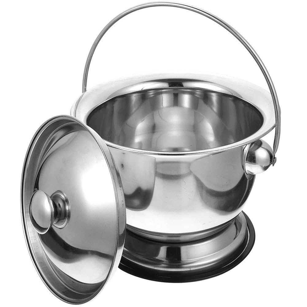 Orinal De Cámara Cubo De Orina De Acero Inoxidable con Tapas Orinal Portátil Inodoros Cubo De Orina Botella Cuchara Escupidera para Pacientes Ancianos Discapacitados