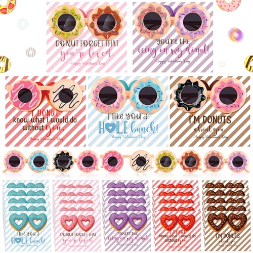 Saysurey 25 Sets Fist Day of Year Students Gift Donut Sunglasses with Greeting Cards Ice Cream Sunglasses Sweet Pool Beach Funny Photo Booth Props for Classroom Summer Donut Birthday Party Favors